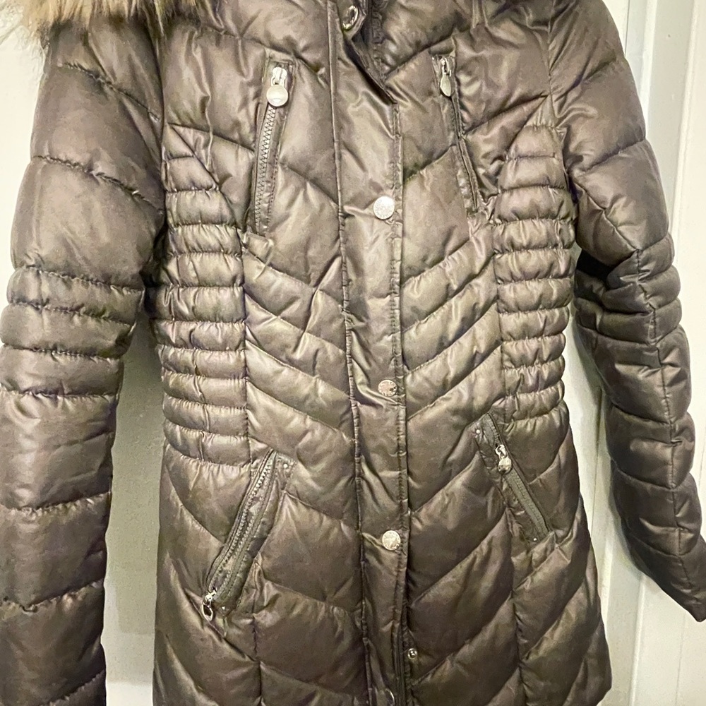 Laundry By Shelli Segal Brown Puffer Jacket with Chevron Quilting